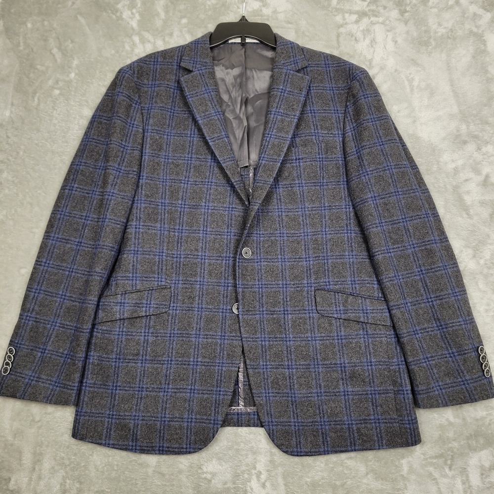 Joseph Abboud Blazer Slim Fit Men's 44R Blue Black Plaid Leomaster Italian Wool